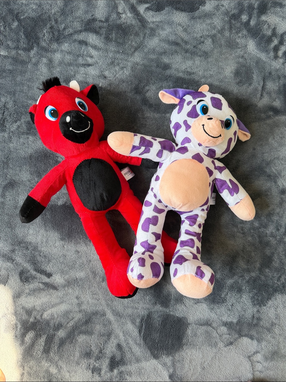 Set of 2 Peek-A-Boo Toys Cow Plushies - Rare Red/Black Bull & Purple/White Spott